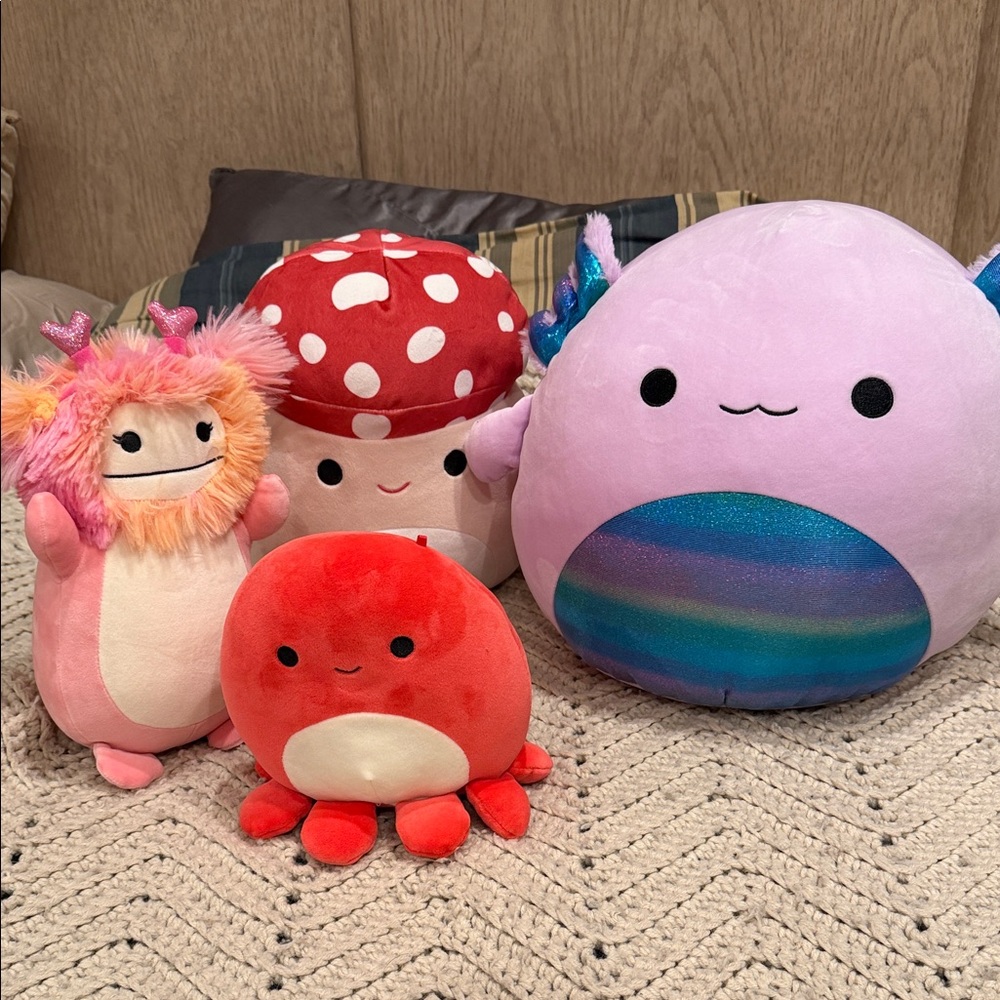 Cute Plush Toy Set with Red, Pink, and Purple Colors